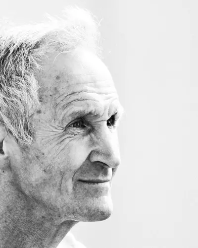 Original photo: an older man seen from the side, black and white photo
